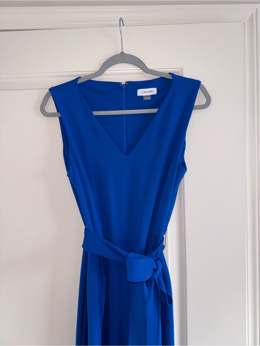 Calvin Klein Vibrant Blue Sleeveless V-Neck Belted Jumpsuit - Picture 4 of 6